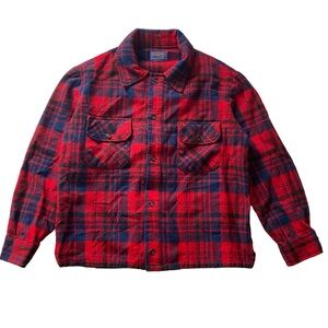 Pendleton Vintage Wool Board Shirt Red Plaid Pattern 70s Button Up Shacket